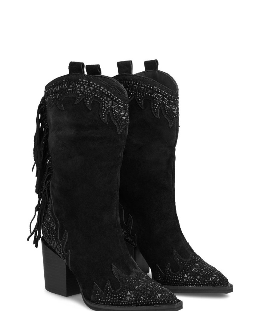 Alma En Pena ALMA Botas Tacon | Comprar Bota Con Flecos Y Pedreria